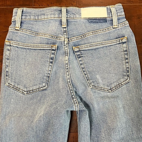 RE/DONE Denim Revolve 80s Slim Straight Jeans Brisk Blue With Rips Size 25 - Picture 8 of 15